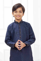 Raivat Ethnic Art Silk Embroidery Work Kids Kurta Pajama In Blue Colour | Grocsy
