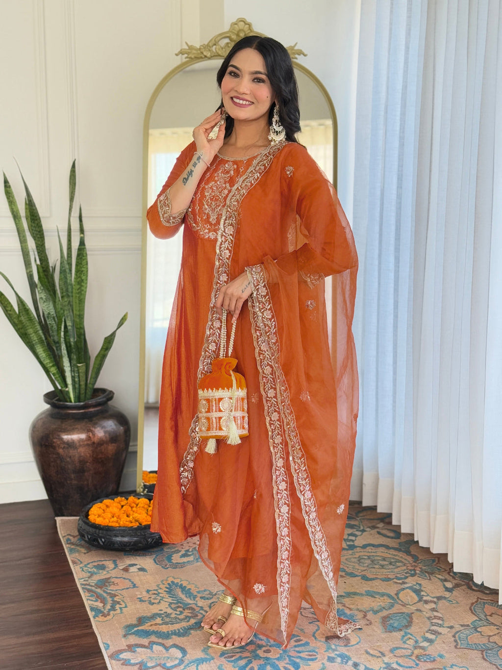 The52 Embroidered Vichitra Silk Fabric Straight Kurta, Pant and Dupatta Set | Grocsy