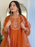 The52 Embroidered Vichitra Silk Fabric Straight Kurta, Pant and Dupatta Set | Grocsy