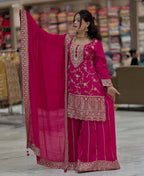 Yash Enterprise Pink Chinon Silk Party Wear Embroidery Suit Set | Grocsy