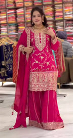 Yash Enterprise Pink Chinon Silk Party Wear Embroidery Suit Set | Grocsy