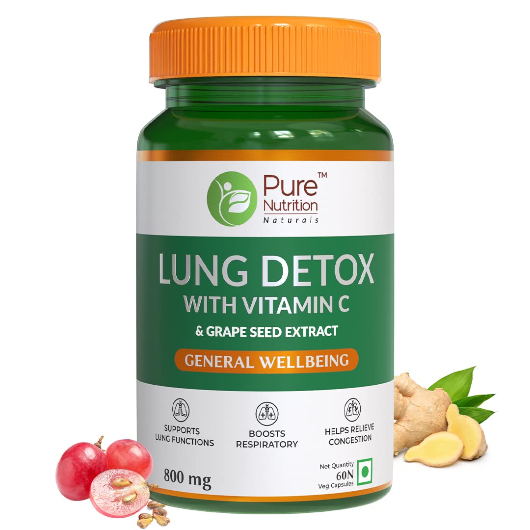 Pure Nutrition Lung Detox with Vitamin C & Grape Seed Extract Veg Capsules | Grocsy