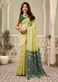 Monjolika Fashion Light Yellow Linen Blend Saree with Woven Elephant & Geometric Pallu | Grocsy