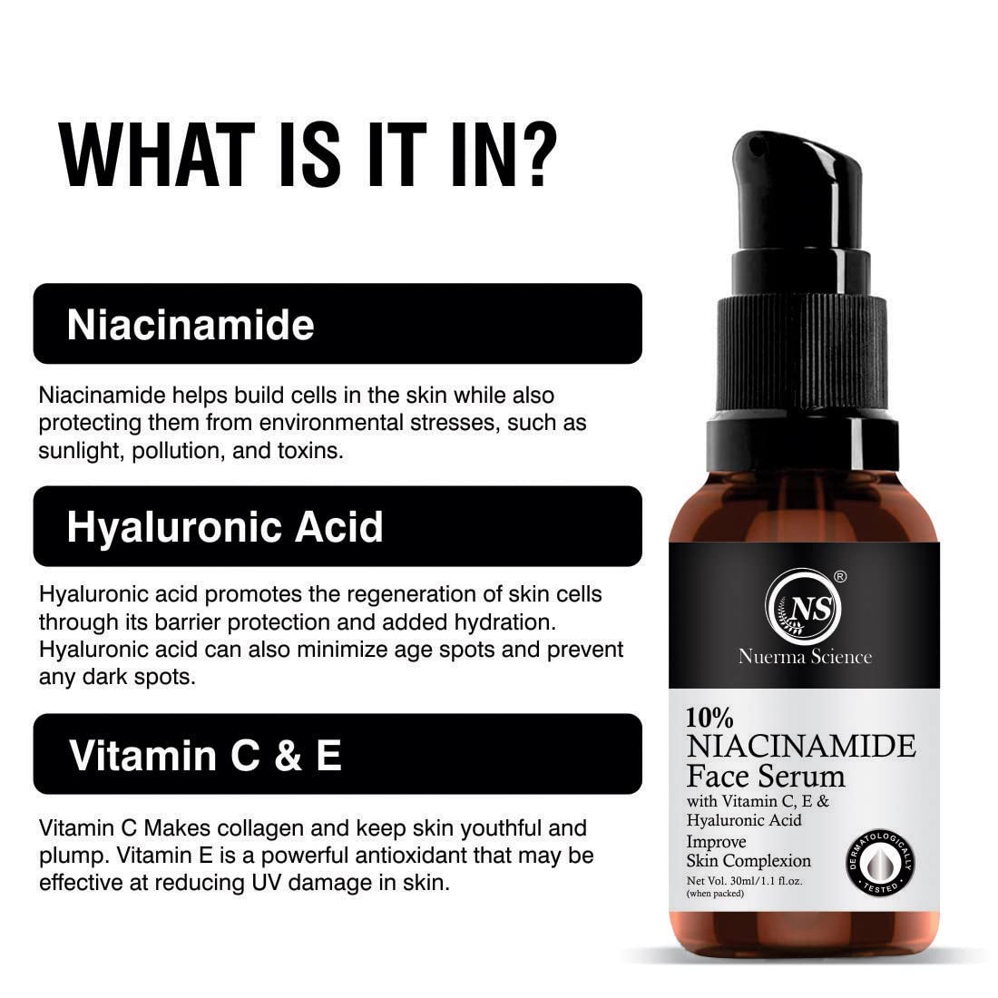 Nuerma Science 10% Niacinamide Face Serum | Plump, Smooth, Radiant Skin | Grocsy