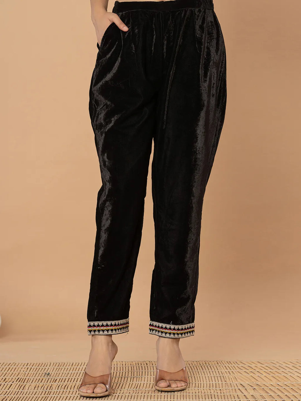 Yufta Black Velvet Embroidered A Have Cotton Lining Kurta Dupatta Set | Grocsy