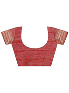 Monjolika Fashion Red Woven Linen Silk Blend Saree with Metallic Striped Border | Grocsy