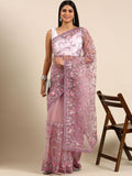 kasee Floral Embroidered Net Saree | Grocsy