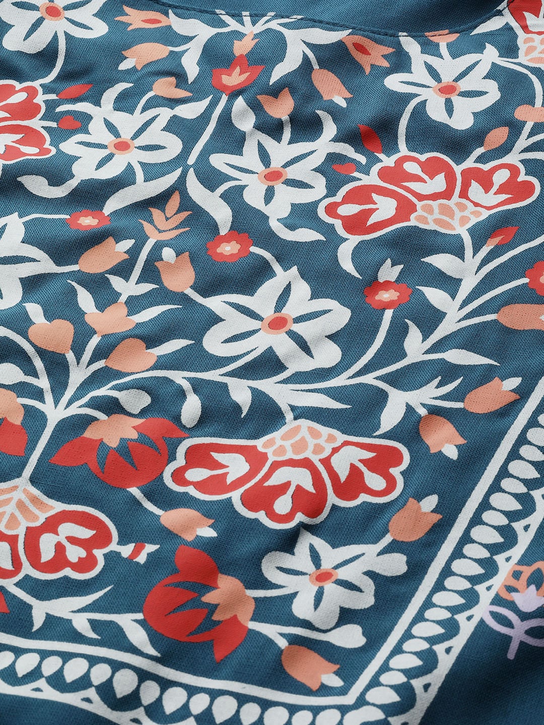 Sangria Women Teal Blue & White Printed Kurta with Palazzos | Grocsy