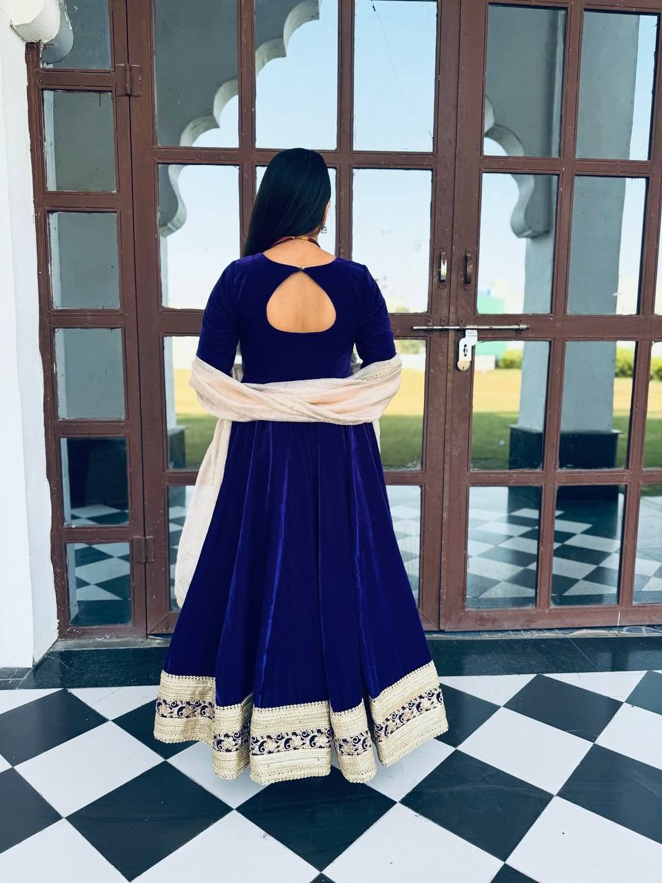 Yash Enterprise Blue Viscose Velvet Party Wear Embroidery Suit Set | Grocsy