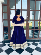 Yash Enterprise Blue Viscose Velvet Party Wear Embroidery Suit Set | Grocsy