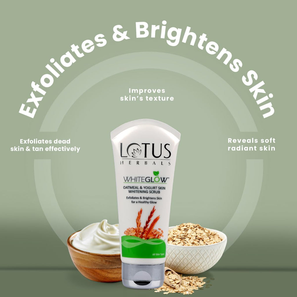 Lotus Herbals WhiteGlow Skin Brightening Oatmeal & Yogurt Gentle Exfoliator Scrub | Grocsy