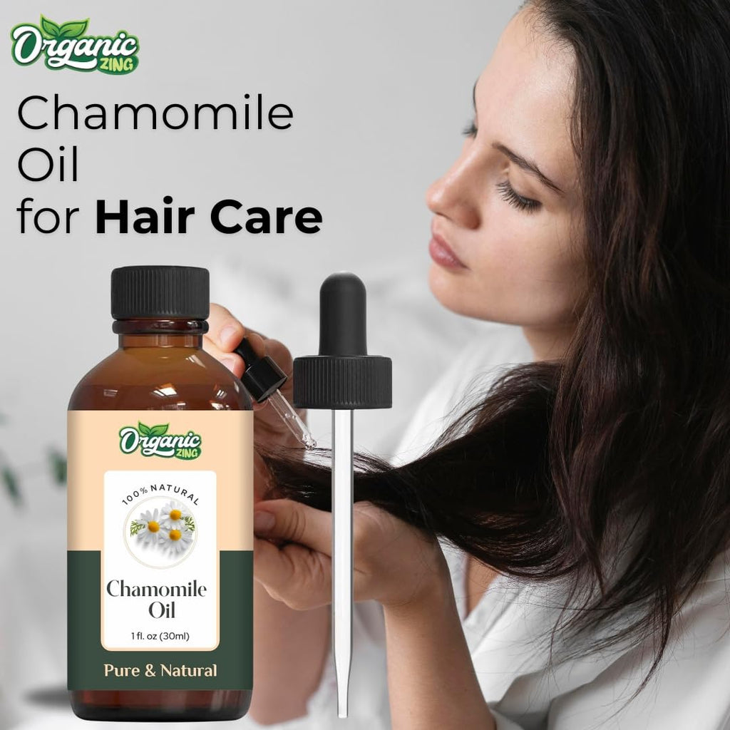 ORGANIC ZING Chamomile (Matricaria chamomilla) Oil | Pure & Natural Essential Oil for Skincare, Hair Care, Aroma & Diffuser | Grocsy