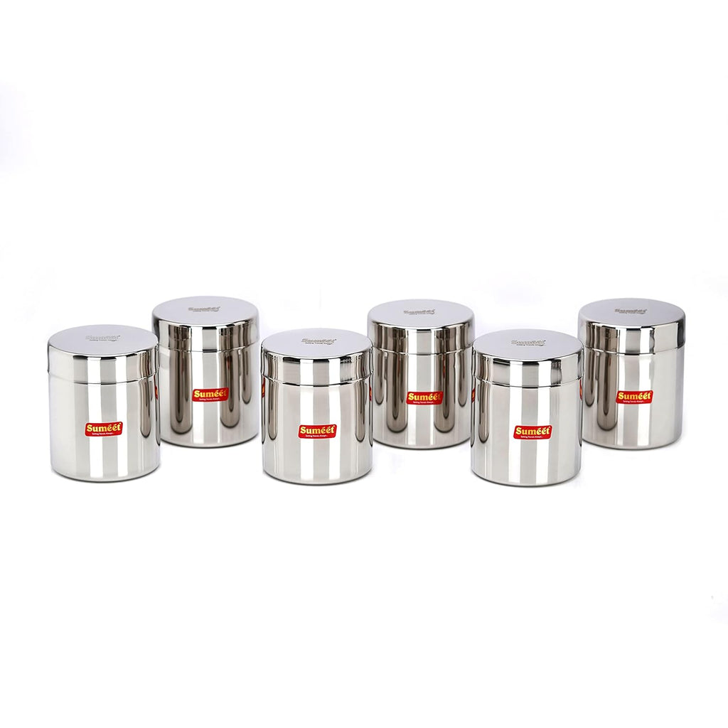 Sumeet Stainless Steel Small Canisters/Jars/Ubha Dabba/Storage Containers set of 6Pcs, 750 ML Capacity Each | Grocsy