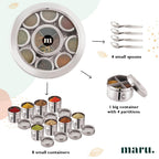 MARU Steel 12-in-1 Spice Box For Kitchen, Durable Masala Dani with Middle Partition Container | Grocsy