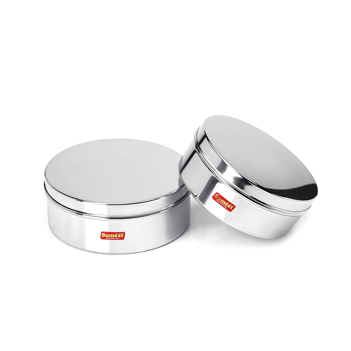Sumeet Stainless Steel Flat Canisters/Storage Containers Set Of 2Pcs (1.2Ltr,1.5Ltr) | Grocsy