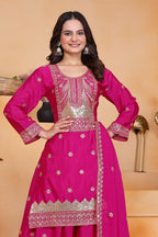 Yash Enterprise Pink Chinon Silk Party Wear Embroidery Suit Set | Grocsy