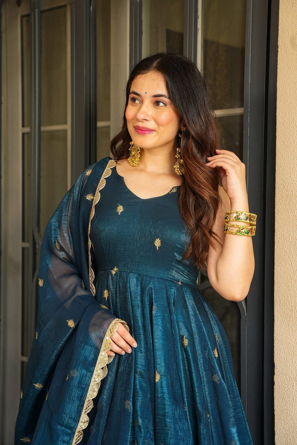 Yash Enterprise Rama Green Simmer Silk Party Wear Ebroidery Suit Set | Grocsy