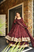 Yash Enterprise Maroon Simmer Silk Party Wear Ebroidery Suit Set | Grocsy