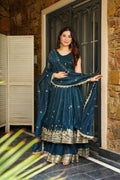 Yash Enterprise Rama Green Simmer Silk Party Wear Ebroidery Suit Set | Grocsy