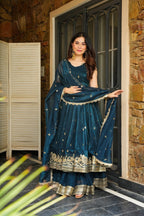 Yash Enterprise Rama Green Simmer Silk Party Wear Ebroidery Suit Set | Grocsy