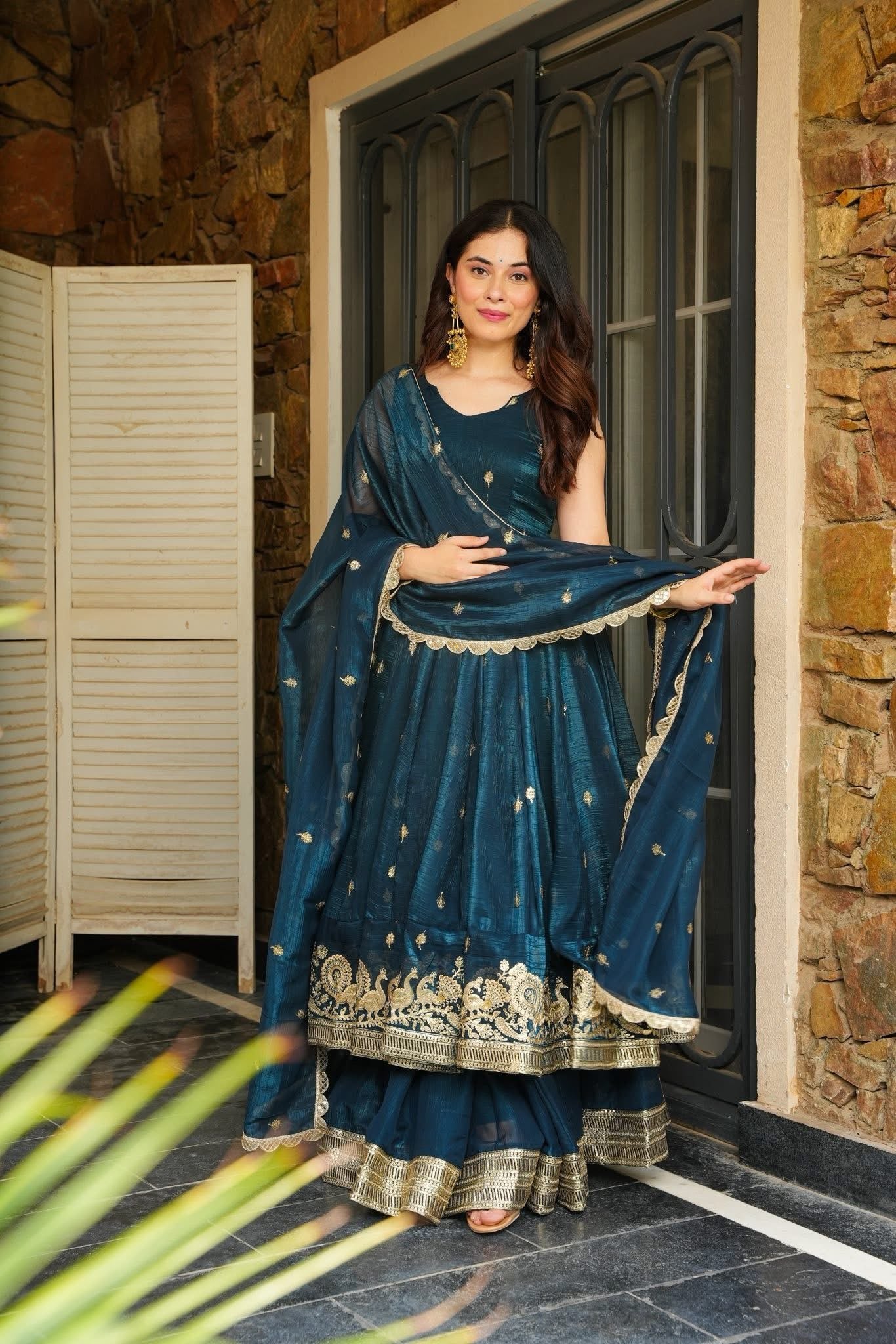 Yash Enterprise Rama Green Simmer Silk Party Wear Ebroidery Suit Set | Grocsy