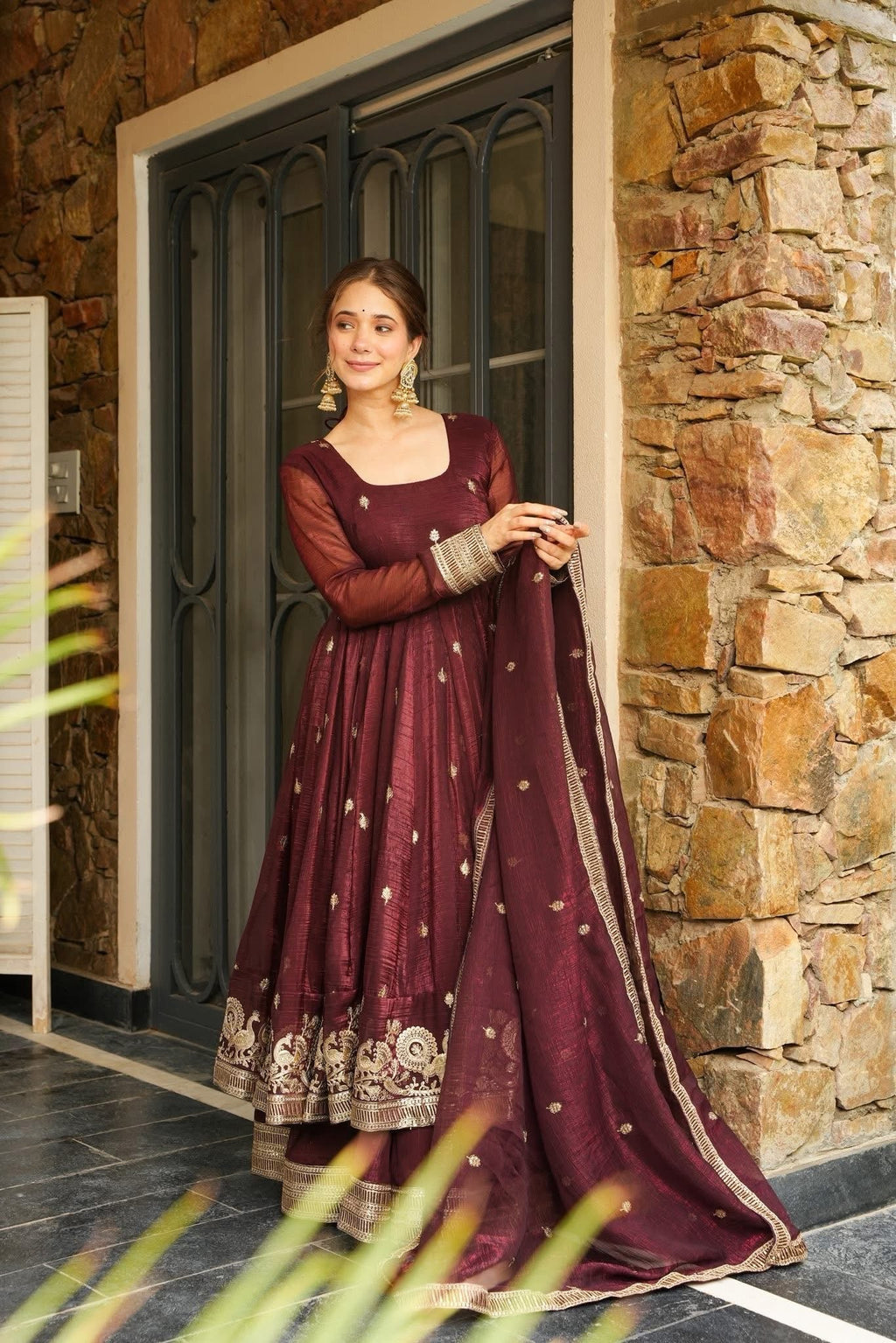 Yash Enterprise Maroon Simmer Silk Party Wear Ebroidery Suit Set | Grocsy