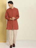 House of Pataudi Men Pure Cotton Solid Straight Mandarin Collar Rozana Kurta | Grocsy