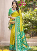 Monjolika Fashion Mustard & Green Silk Blend Woven Design Saree with Blouse Piece | Grocsy