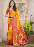 Monjolika Fashion Mustard & Rust Orange Silk Blend Woven Design Saree with Blouse Piece | Grocsy