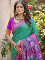 Monjolika Fashion Green & Violet Silk Blend Woven Design Saree with Blouse Piece | Grocsy
