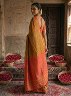 Monjolika Fashion Mustard Yellow Cotton Silk Blend Saree with Contrasting Border | Grocsy