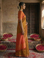 Monjolika Fashion Mustard Yellow Cotton Silk Blend Saree with Contrasting Border | Grocsy