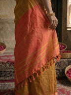 Monjolika Fashion Mustard Yellow Cotton Silk Blend Saree with Contrasting Border | Grocsy