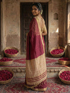 Monjolika Fashion Wine Cotton Silk Blend Saree with Contrasting Border | Grocsy