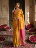 Monjolika Fashion Orange Cotton Silk Blend Saree with Contrasting Border | Grocsy