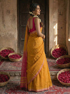 Monjolika Fashion Orange Cotton Silk Blend Saree with Contrasting Border | Grocsy