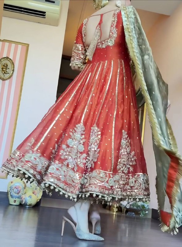 Yash Enterprise Orange Fandy Silk Party Wear Embroidery Suit Set | Grocsy