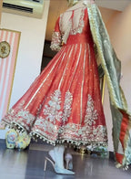 Yash Enterprise Orange Fandy Silk Party Wear Embroidery Suit Set | Grocsy