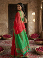 Monjolika Fashion Red Cotton Silk Blend Saree with Contrasting Border | Grocsy