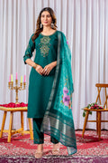 Pramukh Fab Teal Green Color Viscose Silk Kurta Set | Grocsy