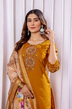 Pramukh Fab Mustard Color Viscose Silk Kurta Set | Grocsy