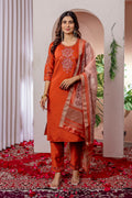 Pramukh Fab Orange Color Viscose Silk Kurta Set | Grocsy