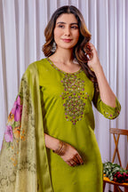Pramukh Fab Lime Green Color Viscose Silk Kurta Set | Grocsy