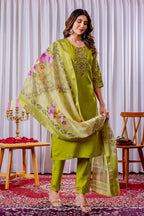 Pramukh Fab Lime Green Color Viscose Silk Kurta Set | Grocsy