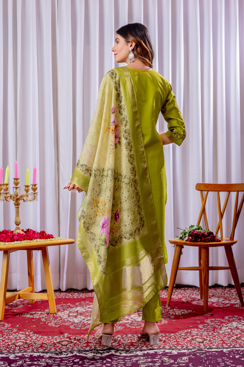 Pramukh Fab Lime Green Color Viscose Silk Kurta Set | Grocsy