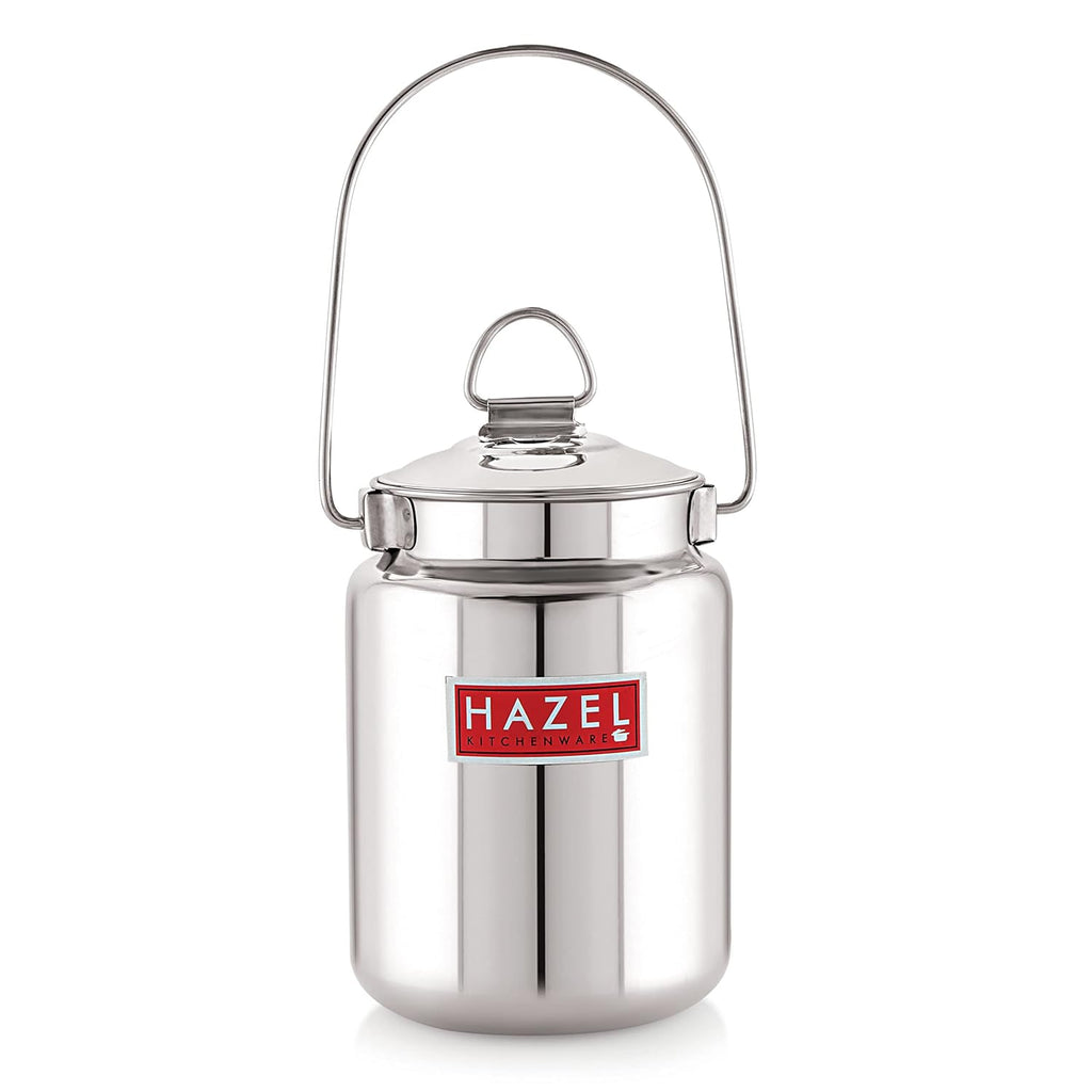 HAZEL Stainless Steel Ghee Oil Milk Container for Kitchen|Capacity of 5000 ml, Silver | Grocsy