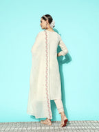 Sangria Women Floral Embroidered Sequinned Pure Cotton Kurta with Trousers & With Dupatta | Grocsy