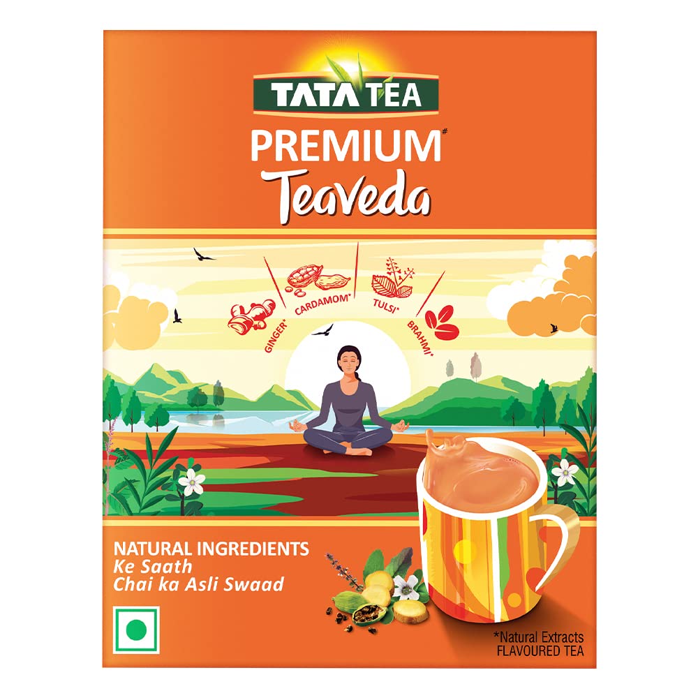 Tata Tea Teaveda Powder | Premium Assam Tea Leaves | Made With Goodness of Indian Herbals - Tulsi, Elaichi, Ginger & Brahmi | Grocsy