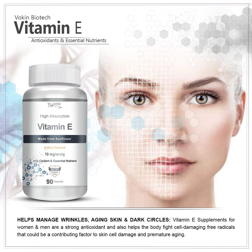 Vokin Biotech Natural Vitamin E from Sunflower - D-Alpha-Tocpherol - 10mg | Grocsy