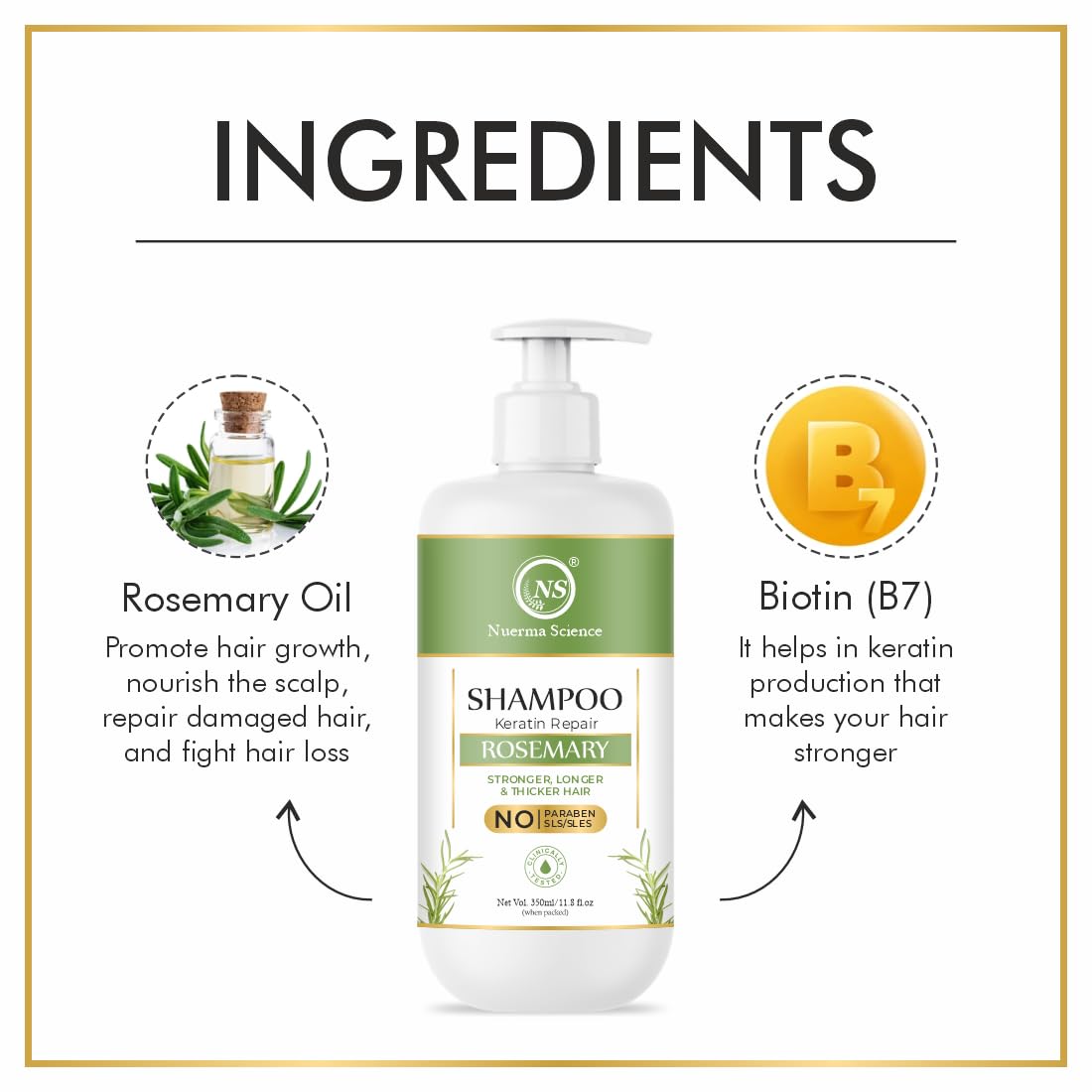 Nuerma Science Keratin Repair Rosemary Shampoo for Damaged, Dry & Frizzy Hair | Grocsy